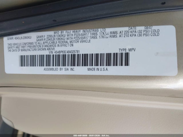 Продаж на аукціоні авто 2008 Subaru Outback 2.5xt Limited, vin: 4S4BP63C484325781, номер лоту: 44910889