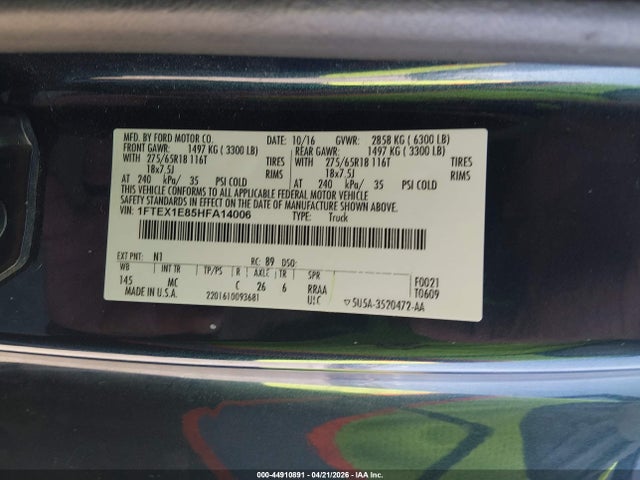 Aukcja sprzedaży 2017 Ford F-150 Xlt, vin: 1FTEX1E85HFA14006, numer aukcji: 44910891