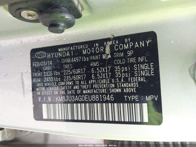 Продаж на аукціоні авто 2014 Hyundai Tucson Se, vin: KM8JU3AG0EU881946, номер лоту: 44910892