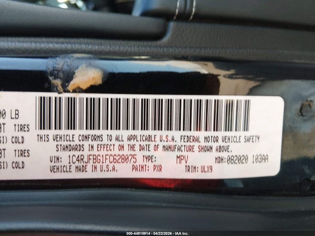 Продаж на аукціоні авто 2015 Jeep Grand Cherokee Limited, vin: 1C4RJFBG1FC628075, номер лоту: 44910914