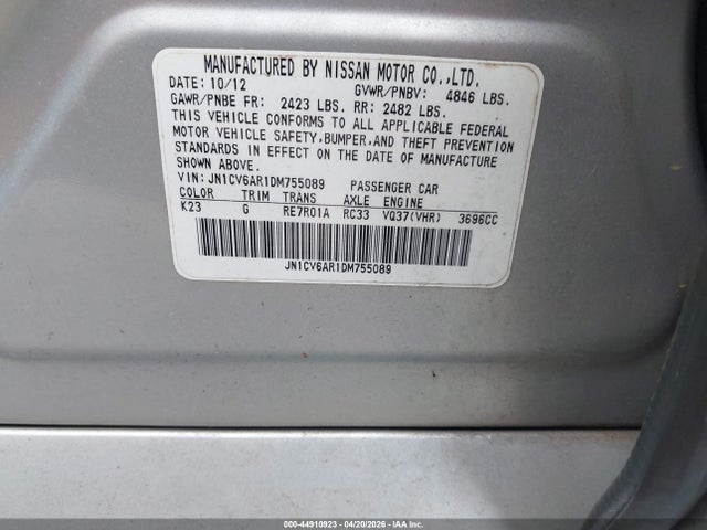 Aukcja sprzedaży 2013 Infiniti G37x, vin: JN1CV6AR1DM755089, numer aukcji: 44910923