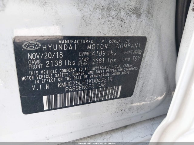 Aukcja sprzedaży 2019 Hyundai Ioniq Electric, vin: KMHC75LH1KU042319, numer aukcji: 44910933