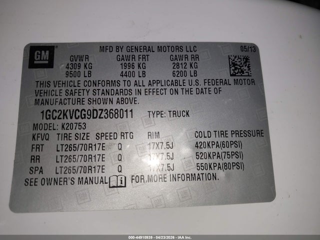 Продажа на аукционе авто 2013 Chevrolet Silverado 2500hd Work Truck, vin: 1GC2KVCG9DZ368011, номер лота: 44910939