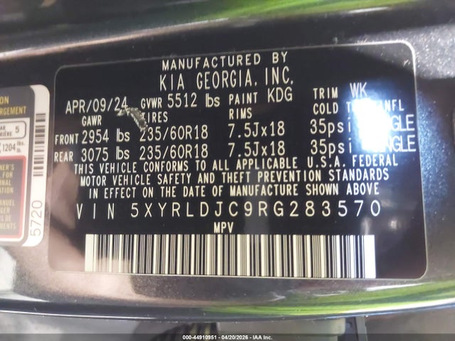 Продаж на аукціоні авто 2024 Kia Sorento S, vin: 5XYRLDJC9RG283570, номер лоту: 44910951