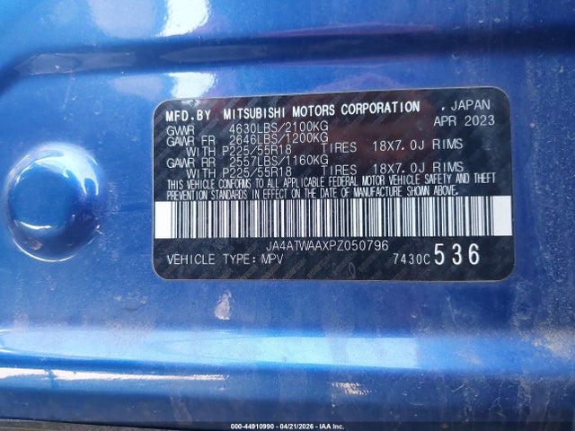 2023 Mitsubishi Eclipse Cross Sel S-awc მანქანა იყიდება აუქციონზე, vin: JA4ATWAAXPZ050796, აუქციონის ნომერი: 44910990