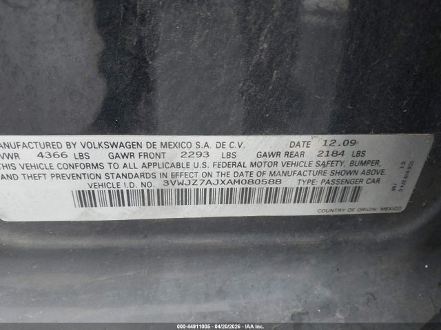 Продаж на аукціоні авто 2010 Volkswagen Jetta S, vin: 3VWJZ7AJXAM080588, номер лоту: 44911005
