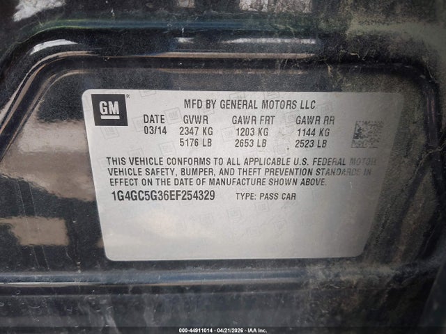 44911014 :رقم المزاد ، 1G4GC5G36EF254329 vin ، 2014 Buick Lacrosse Leather Group مزاد بيع