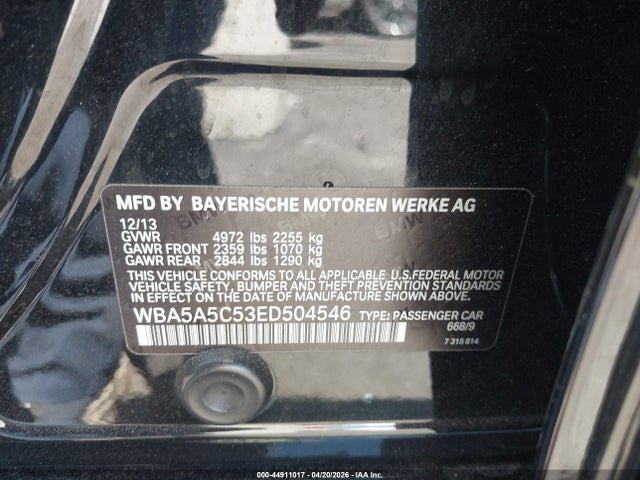 44911017 :رقم المزاد ، WBA5A5C53ED504546 vin ، 2014 Bmw 528i مزاد بيع