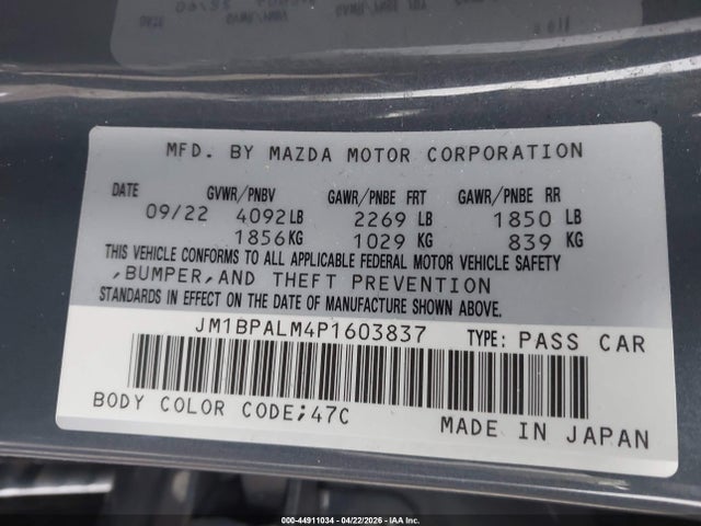 Aukcja sprzedaży 2023 Mazda Mazda3 2.5 S Carbon Edition, vin: JM1BPALM4P1603837, numer aukcji: 44911034