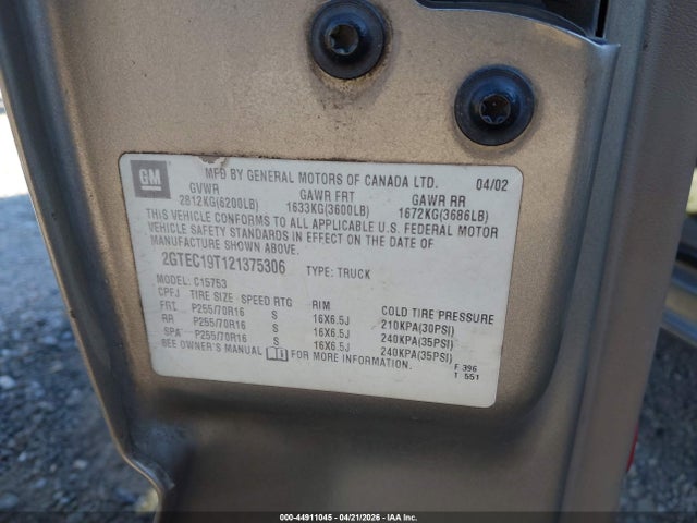 2002 Chevrolet Silverado 1500 Ls მანქანა იყიდება აუქციონზე, vin: 2GCEC19VX21183173, აუქციონის ნომერი: 44911045