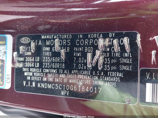 Продаж на аукціоні авто 2016 Kia Sedona Sx, vin: KNDMC5C10G6184017, номер лоту: 44911058