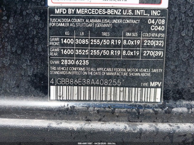 Продаж на аукціоні авто 2008 Mercedes-benz Ml 350 4matic, vin: 4JGBB86E38A408255, номер лоту: 44911087