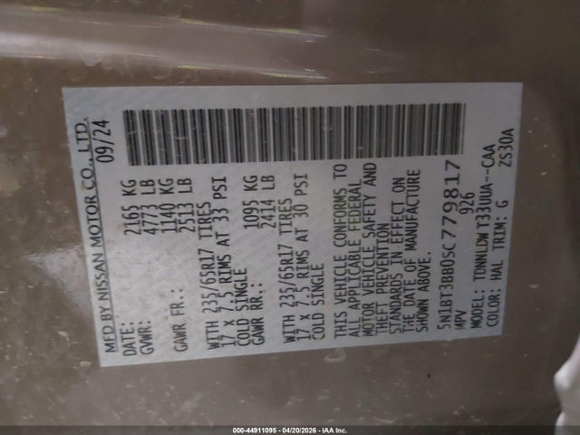 Aukcja sprzedaży 2025 Nissan Rogue Rock Creek, vin: 5N1BT3BB0SC779817, numer aukcji: 44911095