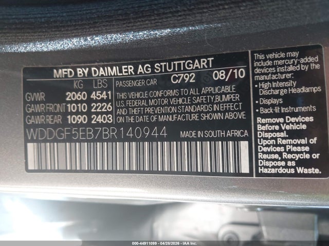 44911099 :رقم المزاد ، WDDGF5EB7BR140944 vin ، 2011 Mercedes-benz C 300 مزاد بيع