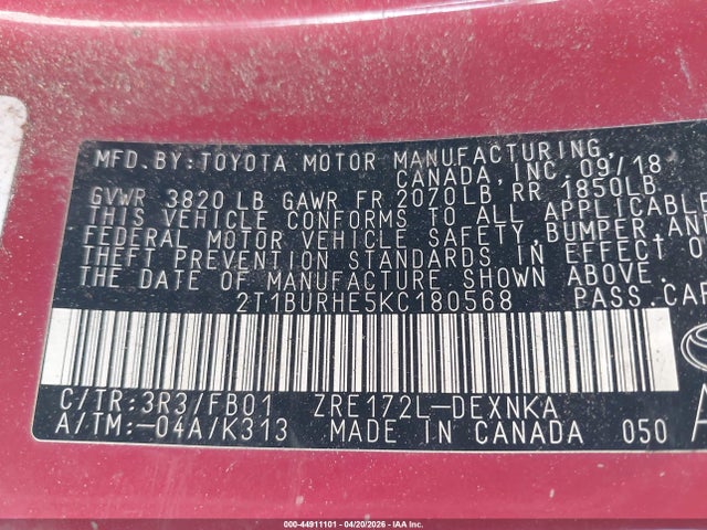 Toyota COROLLA LE 2019 2T1BURHE5KC180568 Image 9