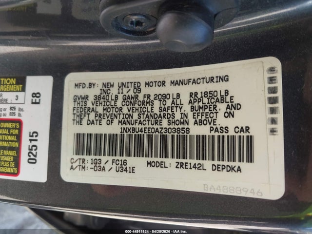 Aukcja sprzedaży 2010 Toyota Corolla Le, vin: 1NXBU4EE0AZ303858, numer aukcji: 44911124