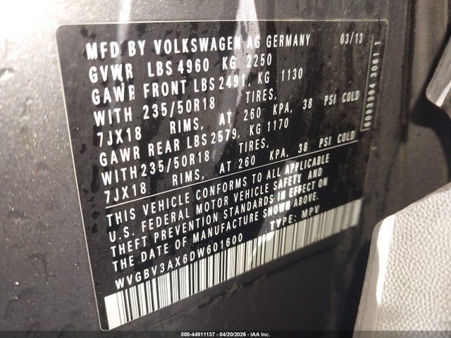 2013 VOLKSWAGEN TIGUAN WVGBV3AX6DW601600 Photo 8