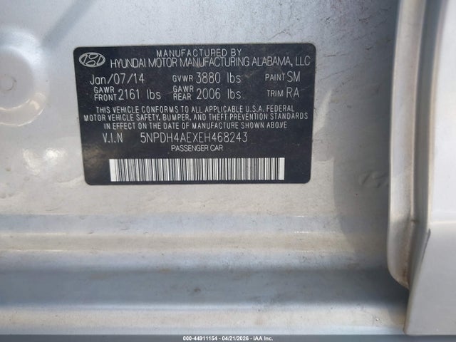 2014 Hyundai Elantra Se მანქანა იყიდება აუქციონზე, vin: 5NPDH4AEXEH468243, აუქციონის ნომერი: 44911154