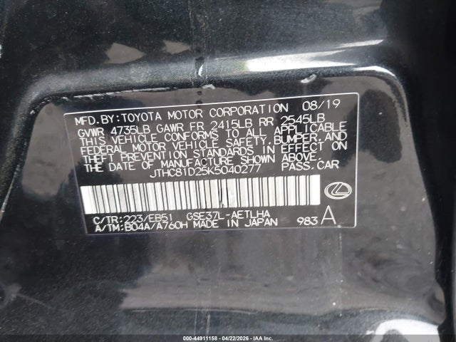 Aukcja sprzedaży 2019 Lexus Is 300, vin: JTHC81D25K5040277, numer aukcji: 44911158