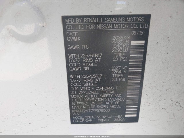 Продажа на аукционе авто 2015 Nissan Rogue S, vin: KNMAT2MT7FP579080, номер лота: 44911183