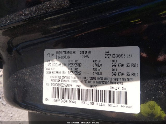 2006 Mitsubishi Raider Xls მანქანა იყიდება აუქციონზე, vin: 1Z3HC48N96S554870, აუქციონის ნომერი: 44911185