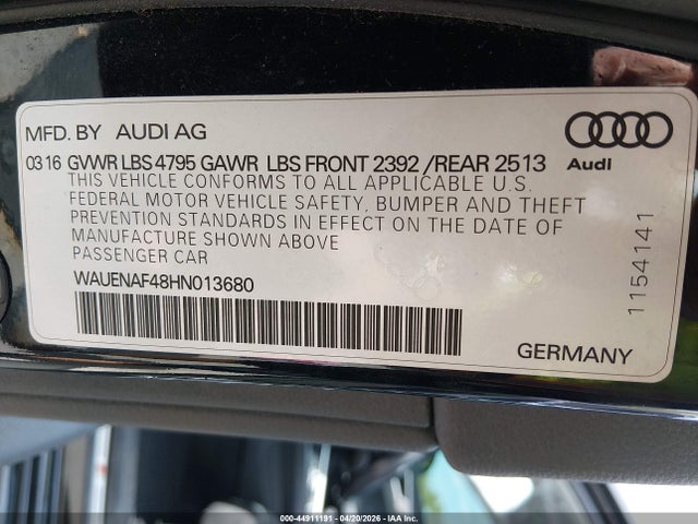 44911191 :رقم المزاد ، WAUENAF48HN013680 vin ، 2017 Audi A4 2.0t Premium مزاد بيع