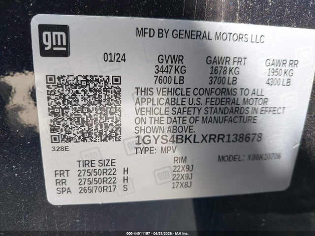 Aukcja sprzedaży 2024 Cadillac Escalade 4wd Premium Luxury, vin: 1GYS4BKLXRR138678, numer aukcji: 44911197