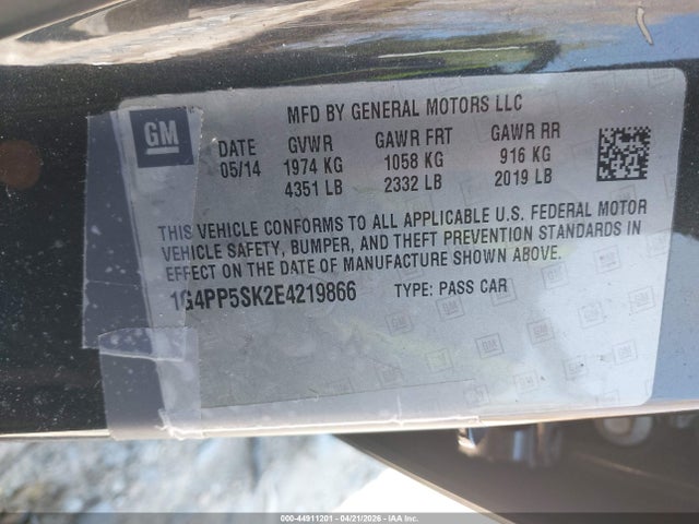 44911201 :رقم المزاد ، 1G4PP5SK2E4219866 vin ، 2014 Buick Verano مزاد بيع