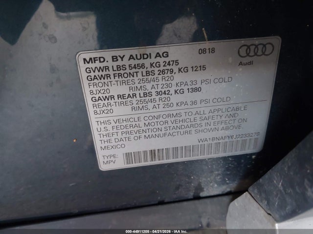 WA1BNAFY6J2233278 Audi Q5 2.0t Premium/2.0t Tech Premium