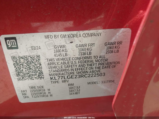 KL77LGE23RC222503 Chevrolet Trax Fwd 1rs