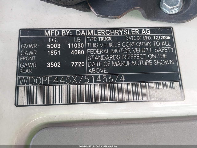 Продаж на аукціоні авто 2007 Dodge Sprinter Van 3500 High Roof, vin: WD0PF445X75145674, номер лоту: 44911228