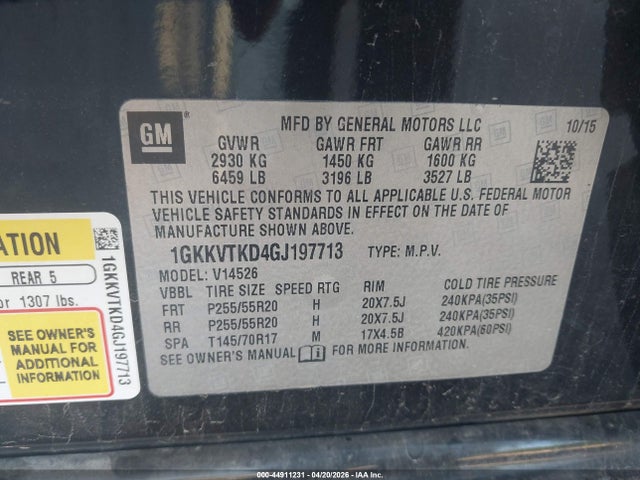 44911231 :رقم المزاد ، 1GKKVTKD4GJ197713 vin ، 2016 Gmc Acadia Denali مزاد بيع