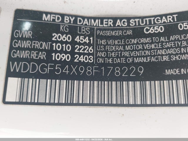 44911232 :رقم المزاد ، WDDGF54X98F178229 vin ، 2008 Mercedes-benz C 300 Sport مزاد بيع