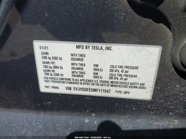 5YJYGDEE5MF111547 Tesla Model Y Long Range Dual Motor All-wheel Drive