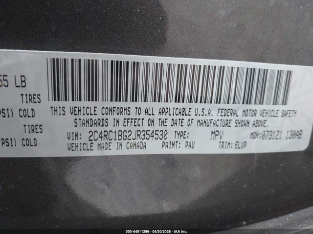 2018 Chrysler Pacifica Touring L მანქანა იყიდება აუქციონზე, vin: 2C4RC1BG2JR354530, აუქციონის ნომერი: 44911256
