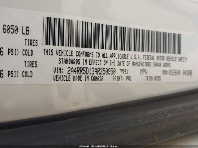 44911258 :رقم المزاد ، 2A4RR5D13AR350950 vin ، 2010 Chrysler Town & Country Touring مزاد بيع