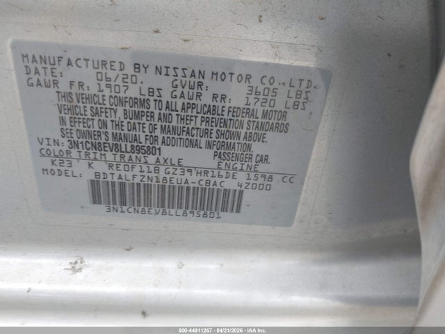 Nissan Versa Sv Xtronic Cvt 2020 3N1CN8EV8LL895801 Image 9
