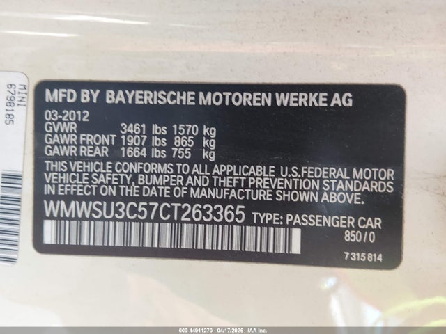 2012 MINI COOPER WMWSU3C57CT263365 Photo 8