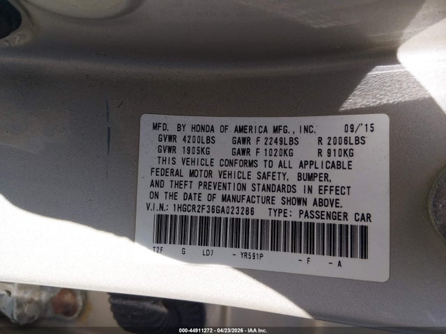 Продажа на аукционе авто 2016 Honda Accord Lx, vin: 1HGCR2F36GA023286, номер лота: 44911272
