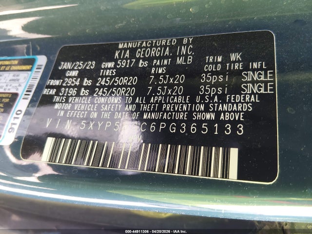 44911306 :رقم المزاد ، 5XYP5DGC6PG365133 vin ، 2023 Kia Telluride Sx مزاد بيع