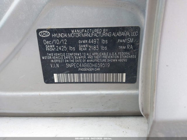 Продаж на аукціоні авто 2013 Hyundai Sonata Se 2.0t, vin: 5NPEC4AB6DH659519, номер лоту: 44911319