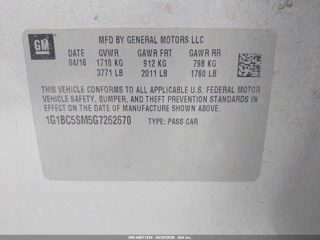 2016 CHEVROLET CRUZE 1G1BC5SM5G7262670 Photo 8