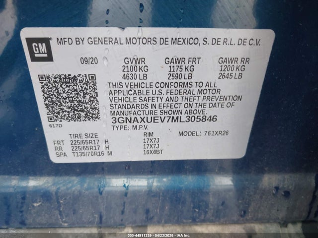 3GNAXUEV7ML305846 Chevrolet Equinox Awd Lt