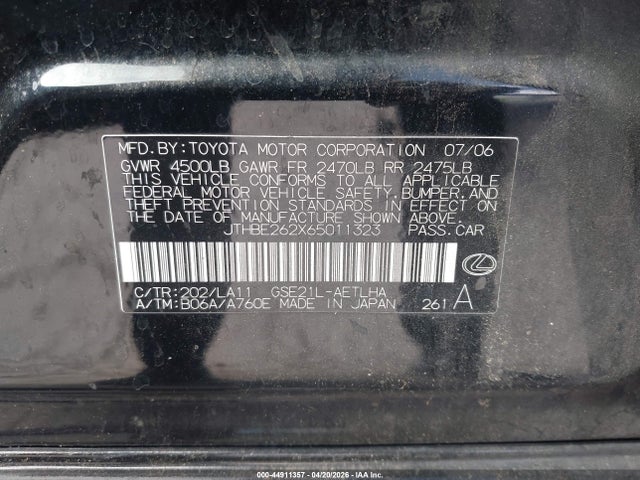 Продаж на аукціоні авто 2006 Lexus Is 350, vin: JTHBE262X65011323, номер лоту: 44911357