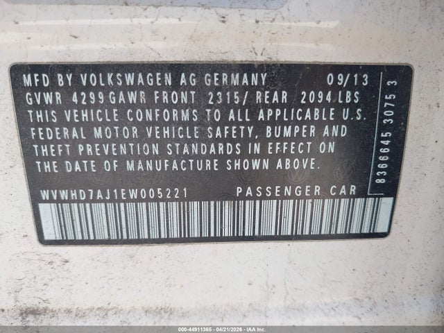 Aukcja sprzedaży 2014 Volkswagen Gti Driver's Edition, vin: WVWHD7AJ1EW005221, numer aukcji: 44911365