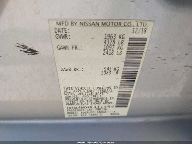 Nissan Altima 2.5 S 2019 1N4BL4BVXKN311494 Image 9