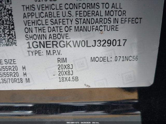 1GNERGKW0LJ329017 Chevrolet Traverse Fwd Lt Cloth