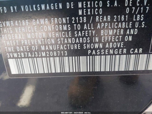 Продажа на аукционе авто 2018 Volkswagen Jetta 1.4t S, vin: 3VW2B7AJ3JM208713, номер лота: 44911391