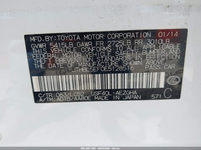 Aukcja sprzedaży 2014 Lexus Ls 460, vin: JTHBL5EF0E5128516, numer aukcji: 44911403