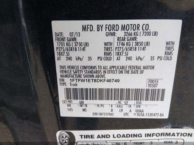 Aukcja sprzedaży 2013 Ford F-150 Xlt, vin: 1FTFW1ET8DKF46749, numer aukcji: 44911412